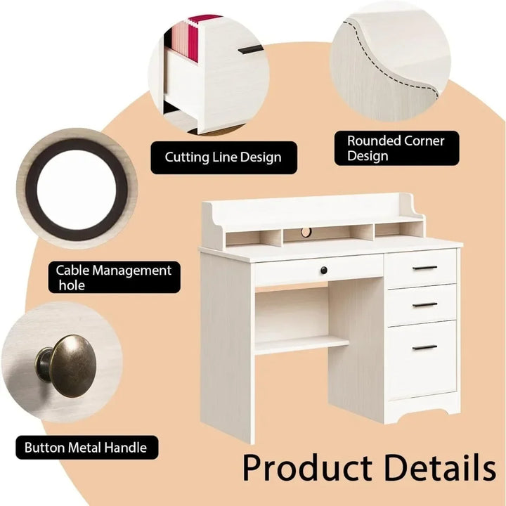 44" Home Office Desk with Storage