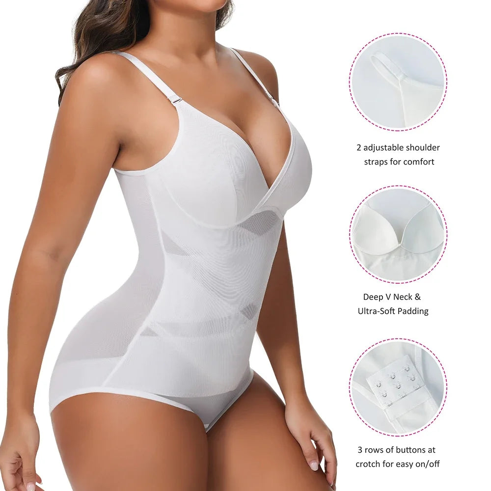 Cross Waist Bodysuit Sexy Women Briefs Shapewear with Film Coaster Mesh Breathable Suspender Top Tummy Control Ladies Underwear