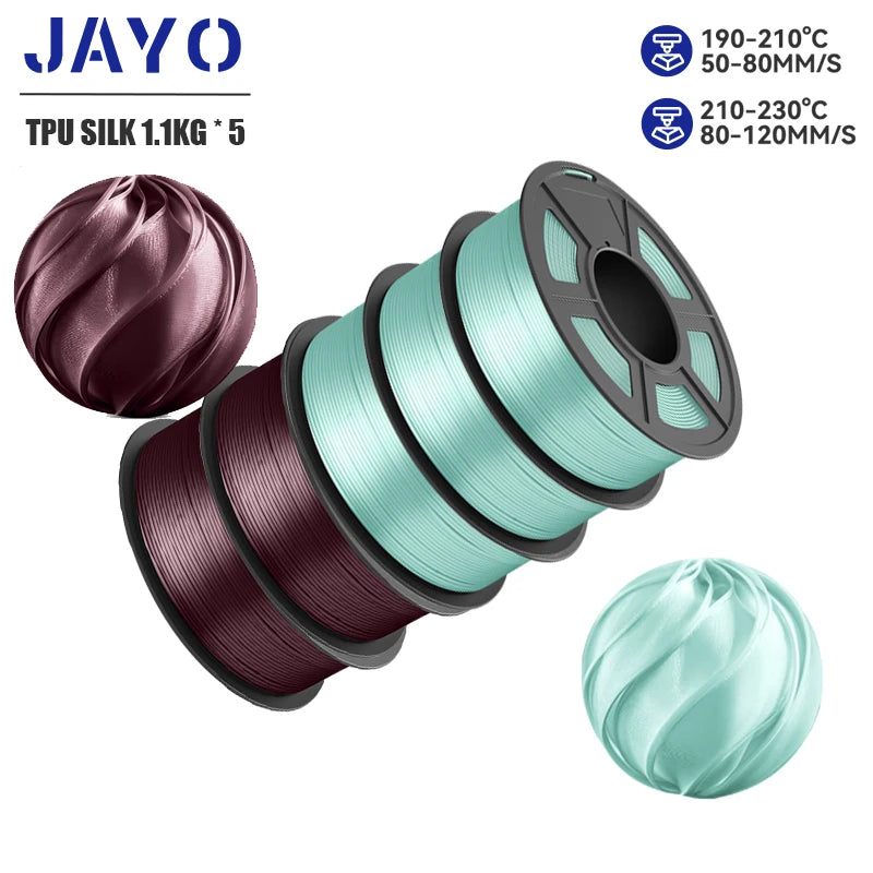 JAYO 5Rolls JAYO TPU SILK 98A 3D Filament Flexible 1.75mm+/-0.02mm 3D Printer SILK Texture Smooth High Quality New Fast Shipping