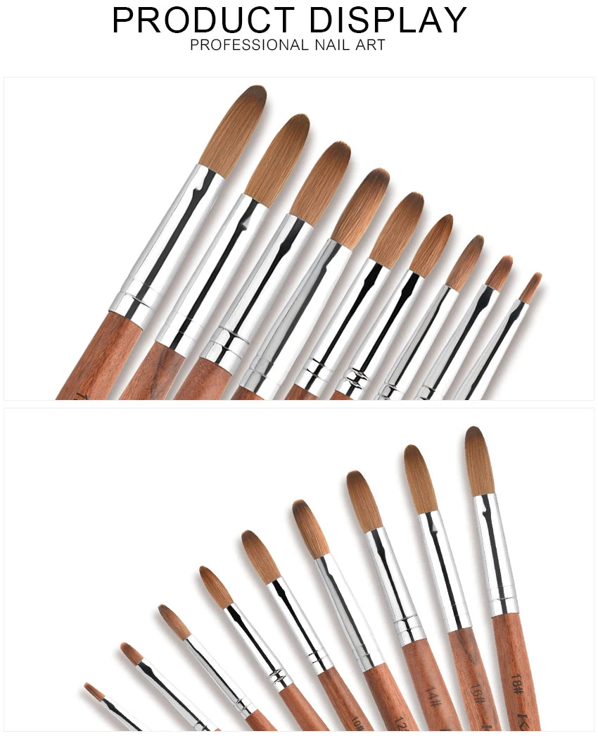 KADS Acrylic Nail Brush Crimped Kolinsky Sable UV Nail Art Gel Extension Brush Manicure Brush Flat Round Red Wood Nail Brush