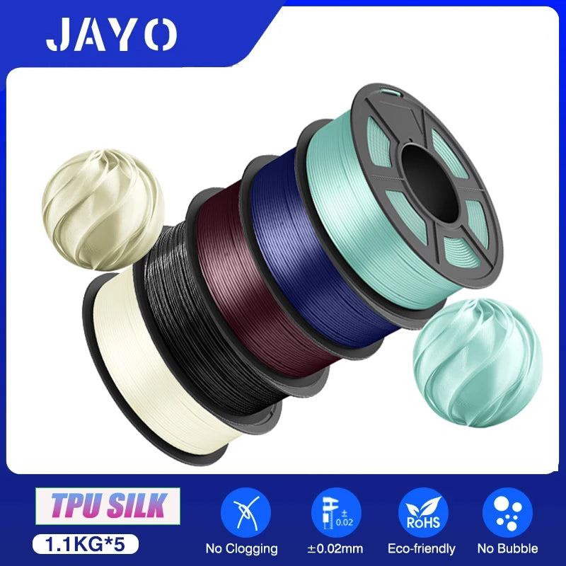 JAYO 5Rolls JAYO TPU SILK 98A 3D Filament Flexible 1.75mm+/-0.02mm 3D Printer SILK Texture Smooth High Quality New Fast Shipping