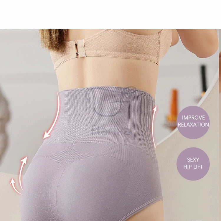 Flarixa High Waist Seamless Shaping Briefs Slimming Panties Women Faja Postpartum Abdominal Pants Body Shaper Underwear Slimmer