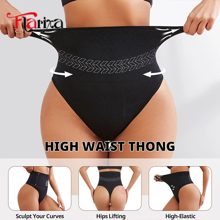 Flarixa Seamless Shaping Thong Women High Waist Shapewear Panties Tummy Control Faja Belly Fat Slimming Body Shaper Briefs