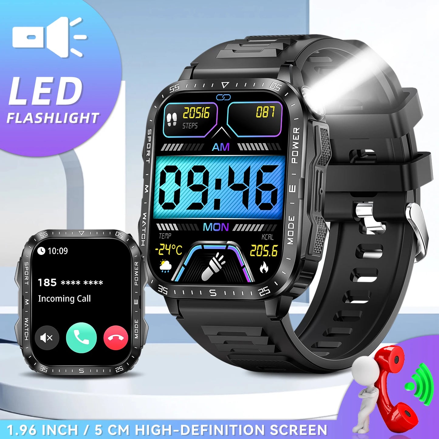 LaNikar New Military Smart Watch3ATM Waterproof Watch Fitness Tracker with Heart Rate Sleep Monitor MakeCalls for iPhone Android