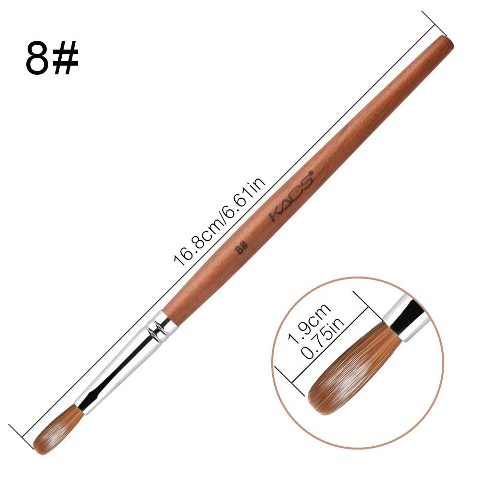 KADS Acrylic Nail Brush Crimped Kolinsky Sable UV Nail Art Gel Extension Brush Manicure Brush Flat Round Red Wood Nail Brush