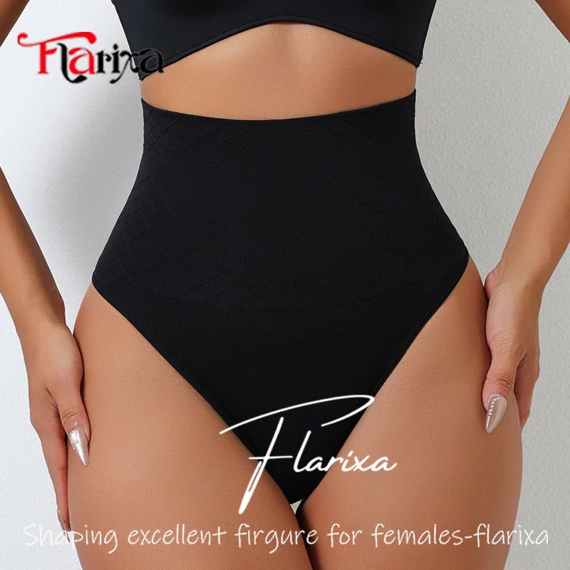 Flarixa Shapewear Thongs Tummy Shaper Panties for Women Belly Slim High Waist Control Underwear Seamless Cincher Briefs T-back