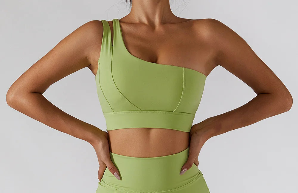 Sexy Women's Sports One Shoulder Bra Gym Push Up Workout Underwear High Strength Support Running Fitness Bra Vest