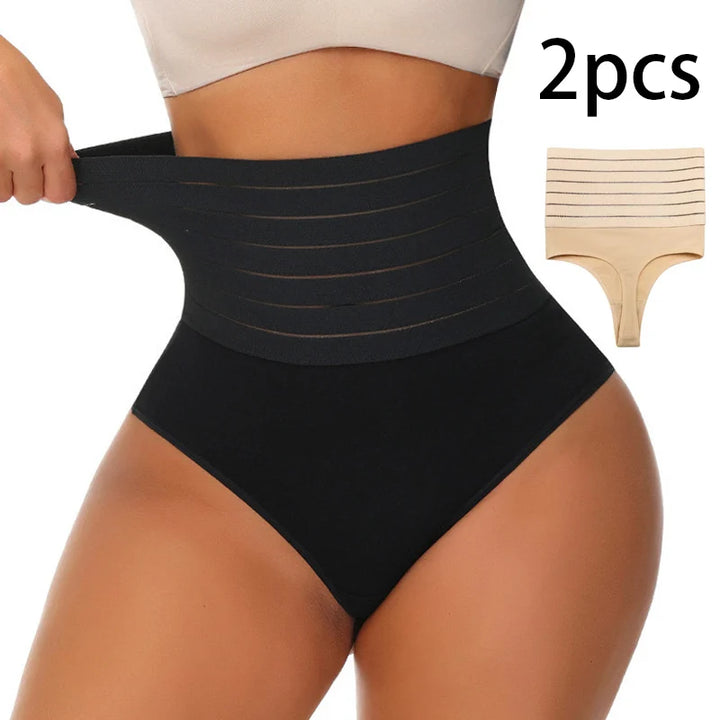 2pcs Women High Waist Shaping Brief Lady Thong Body Shaper Slimming Underwear Butt Lifter Control Pantie Sexy Shapewear Panty