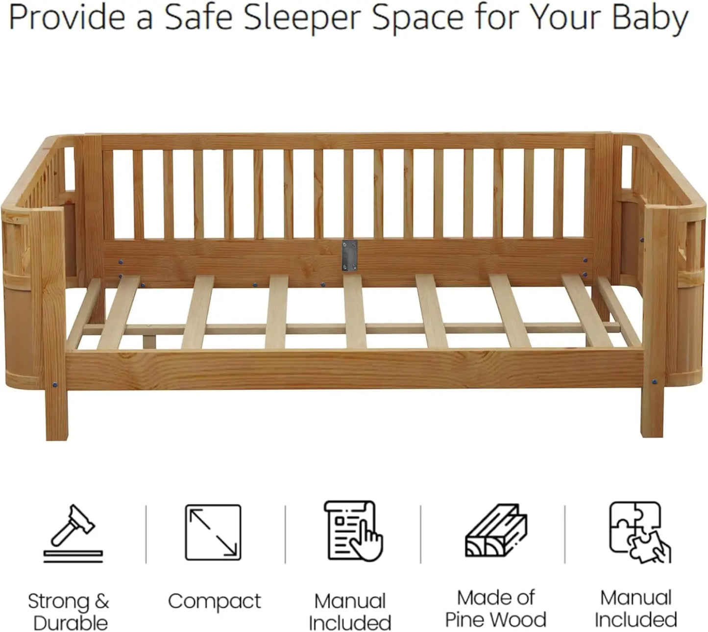 Wooden Montessori Bed with Rails