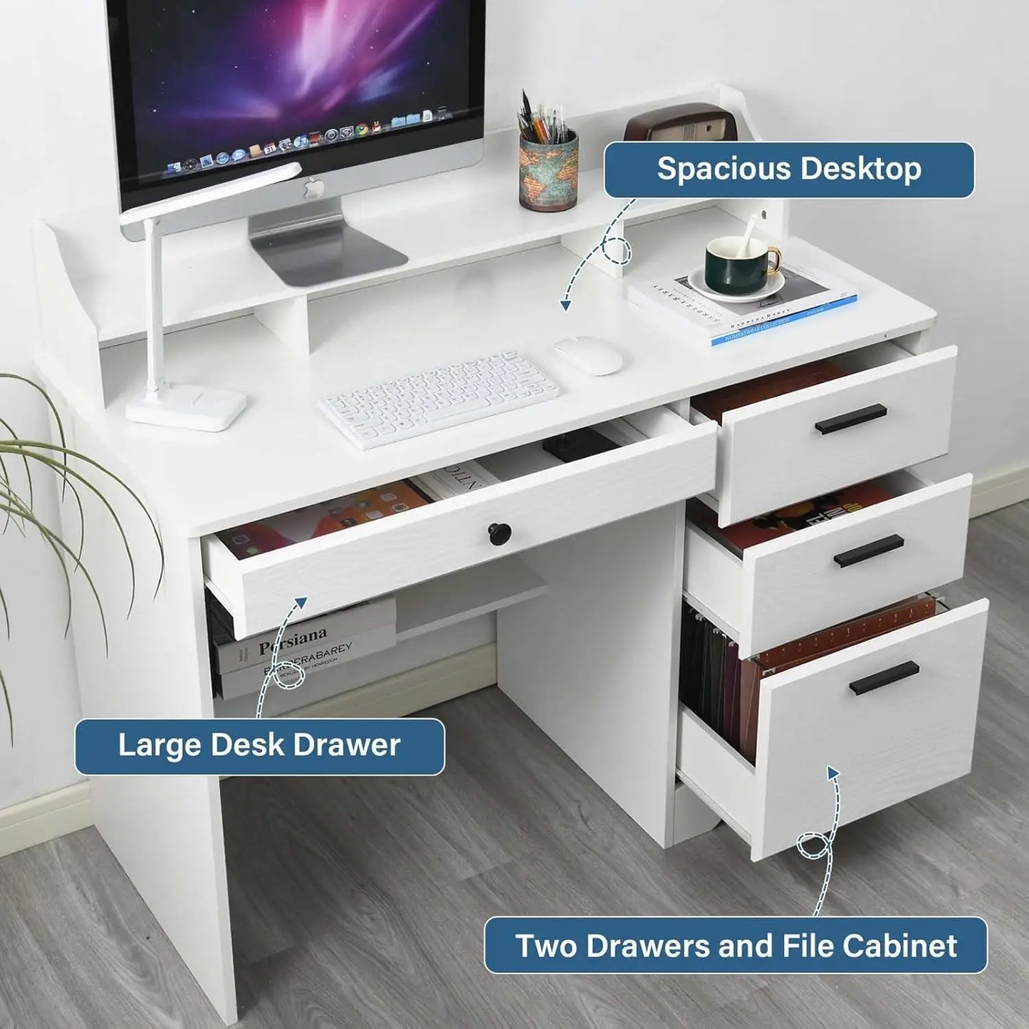 White Office Desk with 4 Drawers
