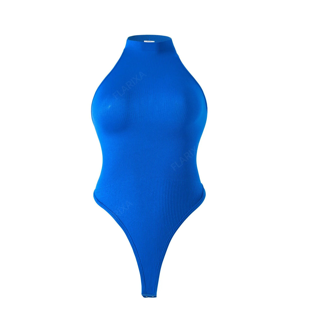 Flarixa Seamless Tummy Control Shapewear Women Thong Fajas Body Shaper High Collar Sleeveless Bodysuits Slimming Lingerie