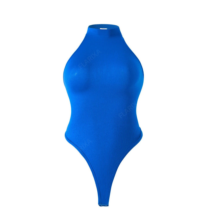 Flarixa Seamless Tummy Control Shapewear Women Thong Fajas Body Shaper High Collar Sleeveless Bodysuits Slimming Lingerie