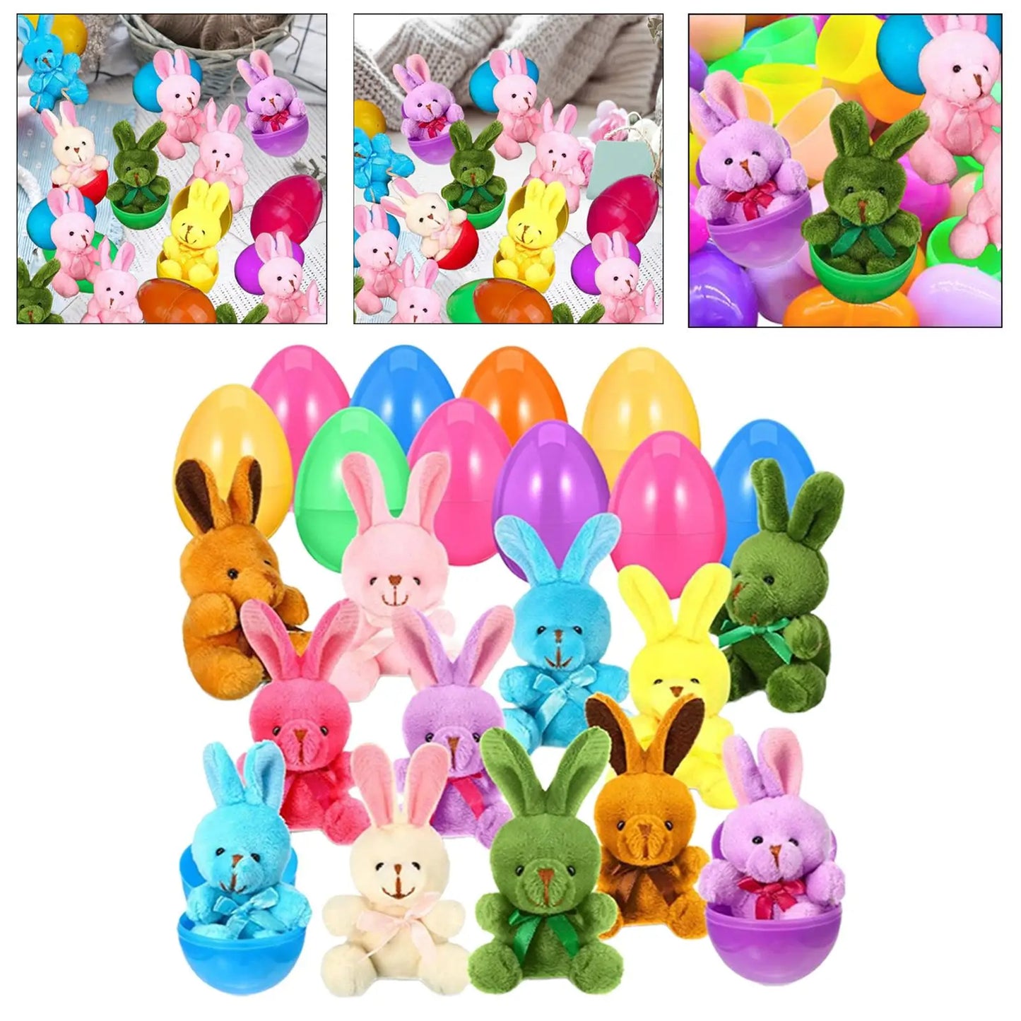 12Pcs Prefilled Easter Eggs with Plush Bunny Toys Gift Stuffed Animals Rabbits for Carnival Prizes Kids Classroom Rewards Adults