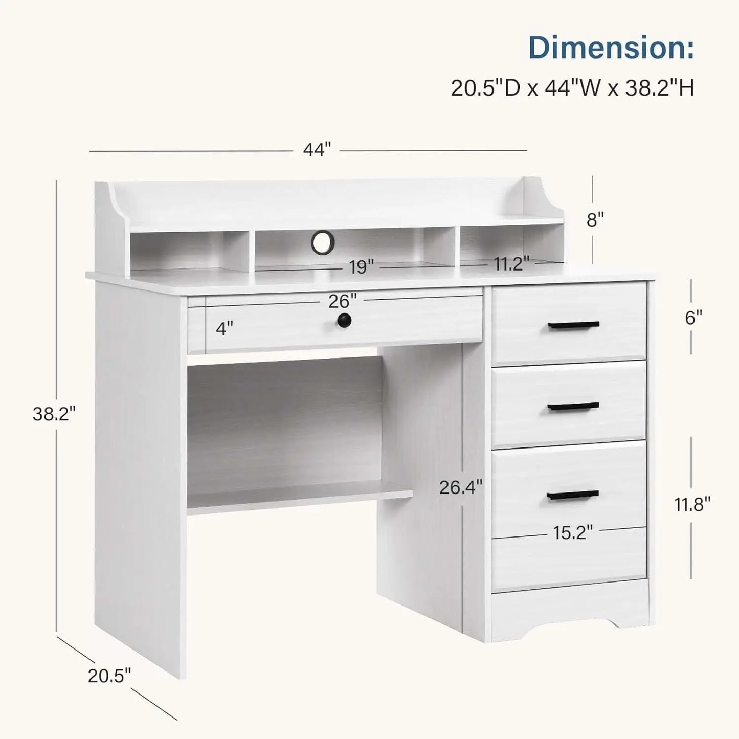 White Office Desk with 4 Drawers