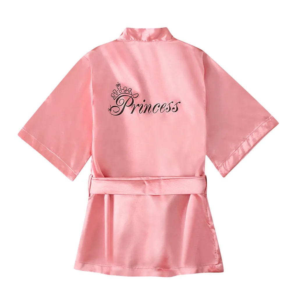 Children Summer Toddler Baby Kids Solid Silk Satin Kimono Robes Bathrobe Girls Sleepwear Clothes Baby Birthday Party Bathrobe