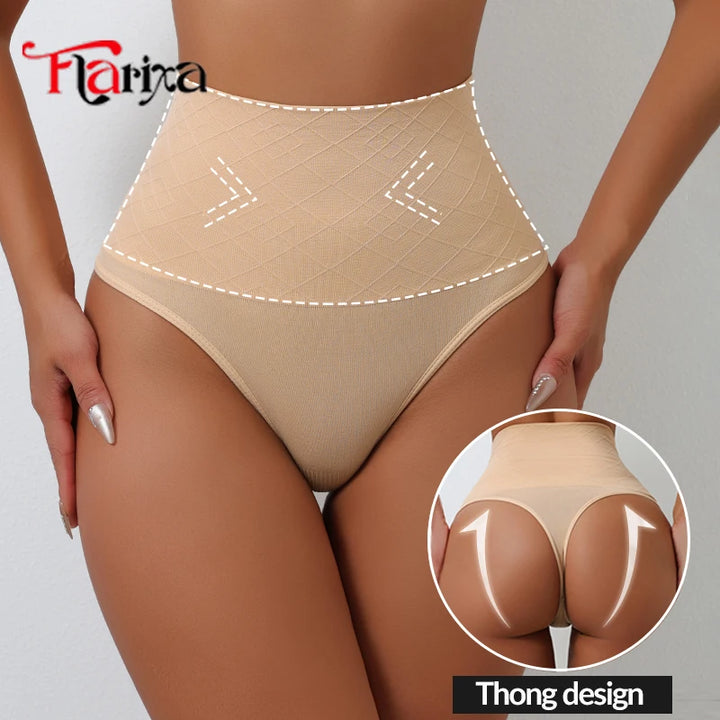 Flarixa Shapewear Thongs Tummy Shaper Panties for Women Belly Slim High Waist Control Underwear Seamless Cincher Briefs T-back