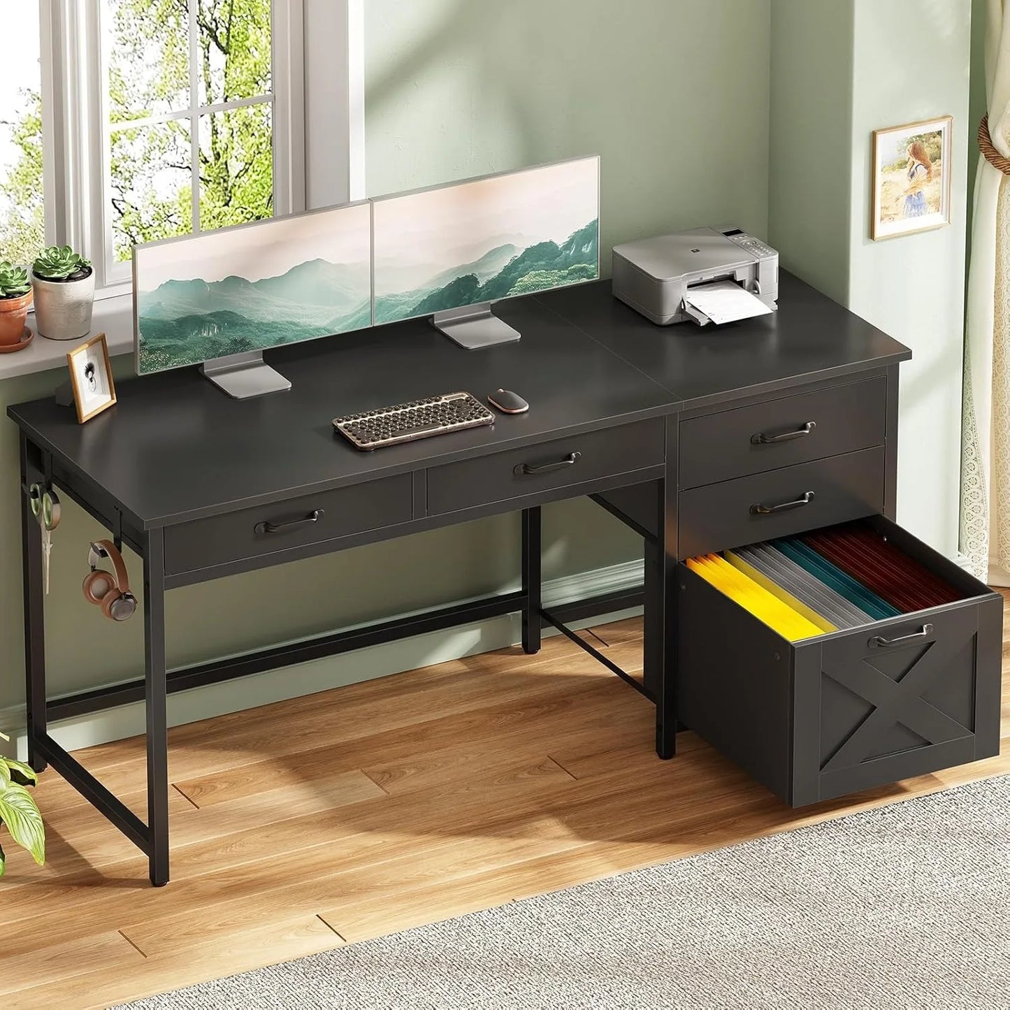 Office Desk with 5 Fabric Drawers
