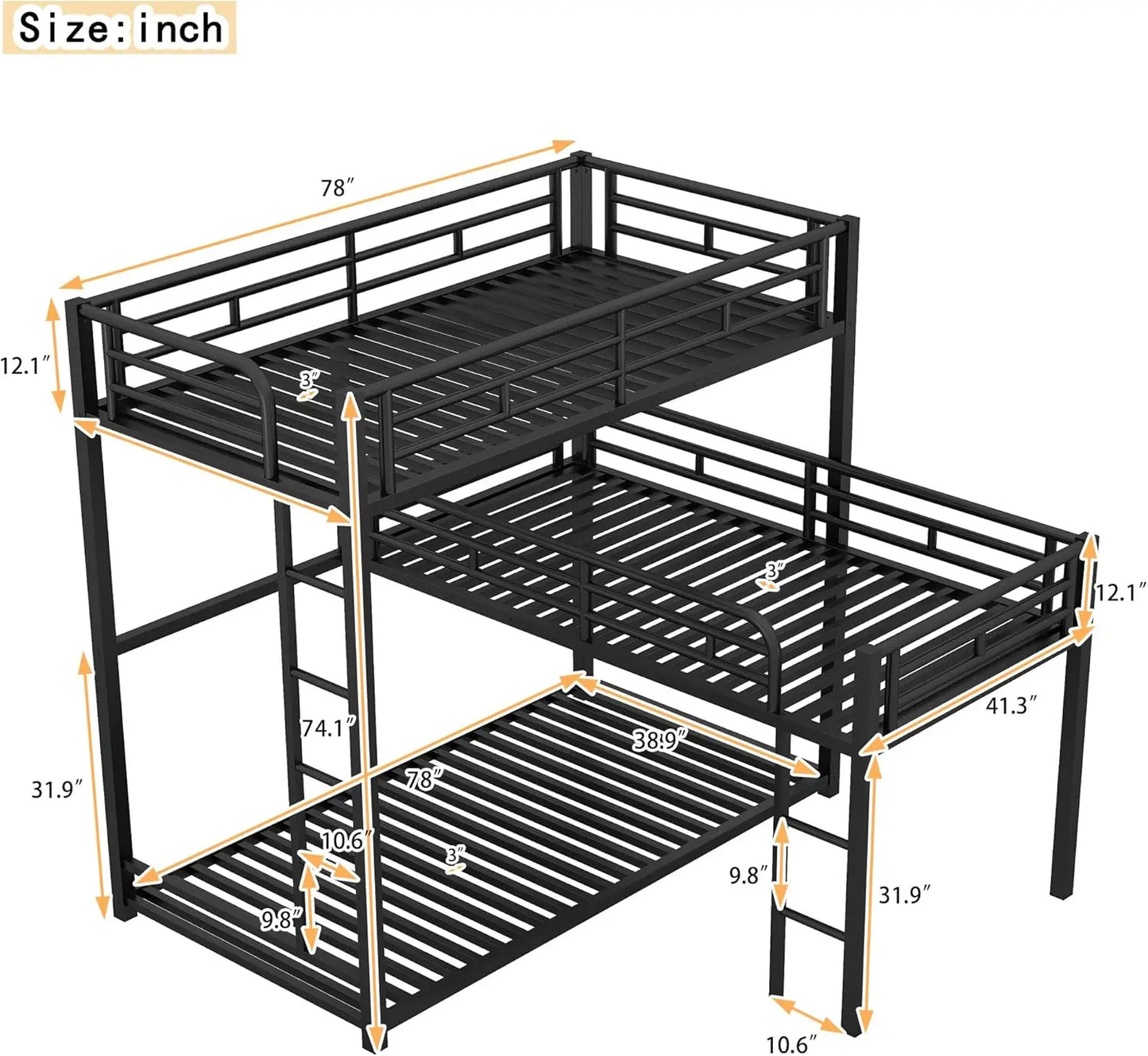 Twin Size Triple Bunk Bed