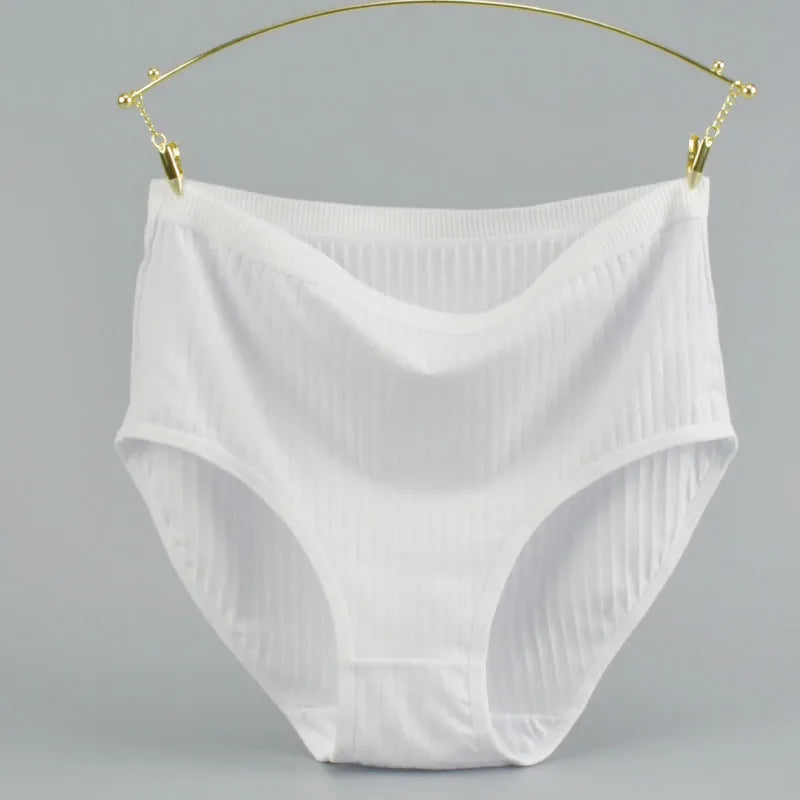 Women's High Waist Cotton Underwear Panties Striped Knitted Soft Breathable Underpants Intimate Lingerie Female Briefs Woman