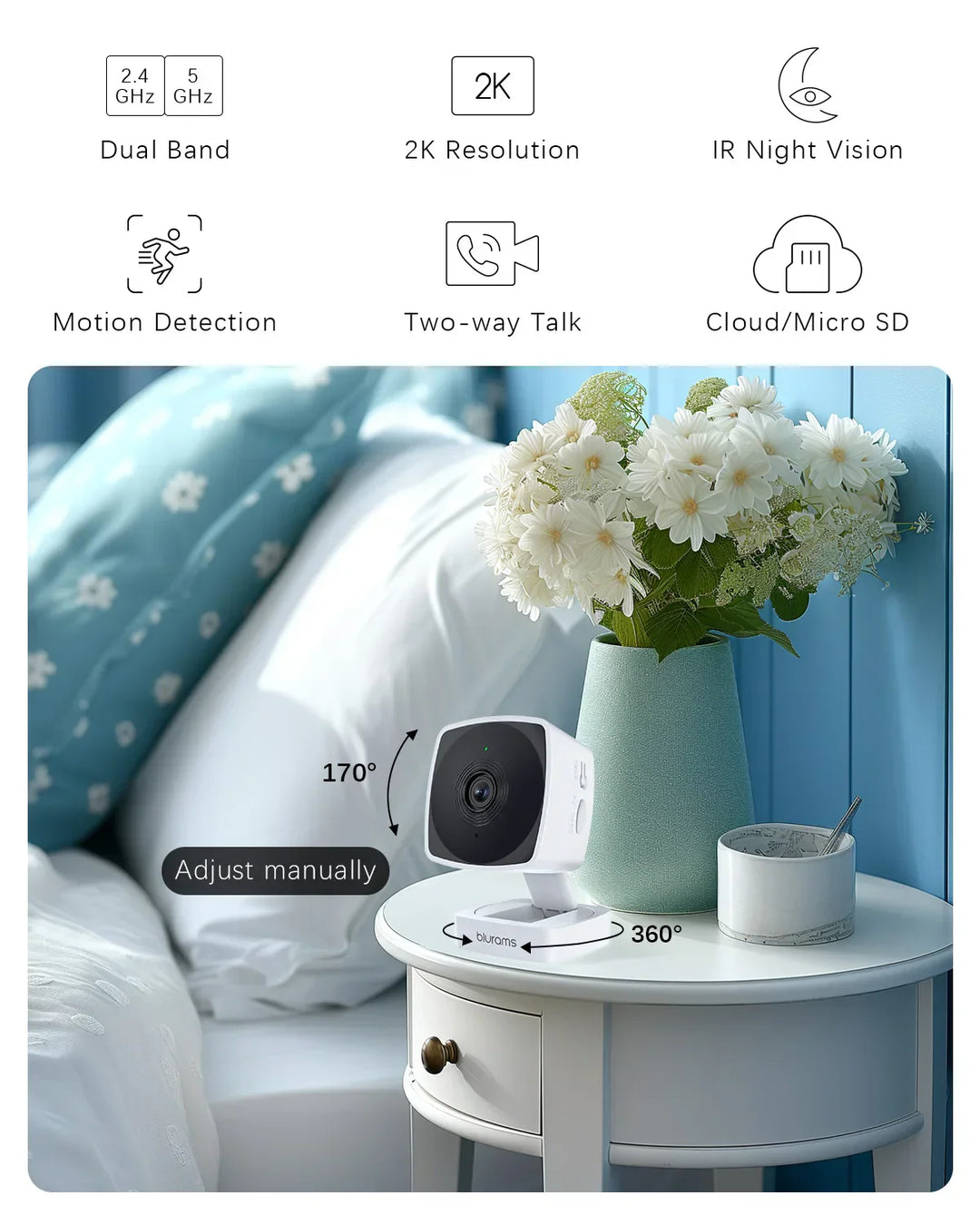 Blurams 5/2.4 GHz Baby Camera Indoor,2K Pet Dog Security Camera with Phone App w/AI Motion Detection,2-Way Talk, Night Vision