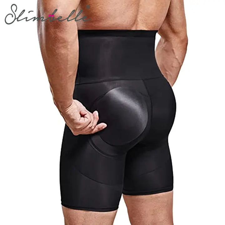 Men High Waisted Tummy Control Shorts Shapewear Slimming Training Body Shaper Girdle Compression Padded Underwear Boxer Briefs