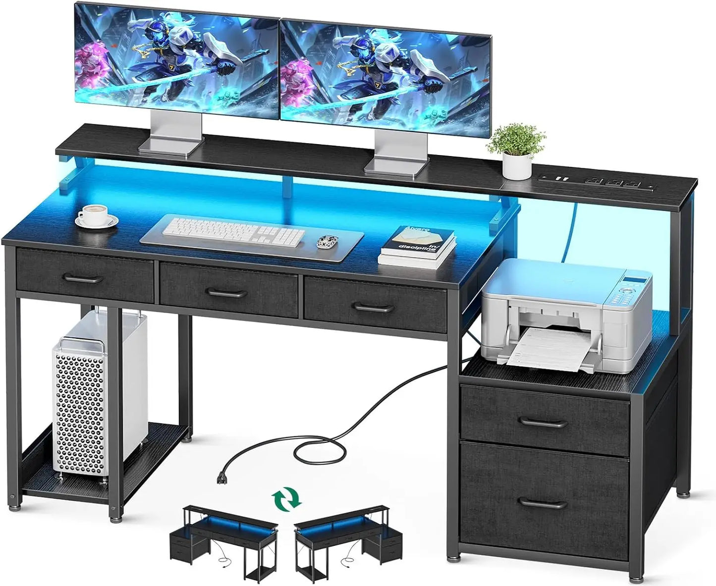 Office Desk with Drawers & LED