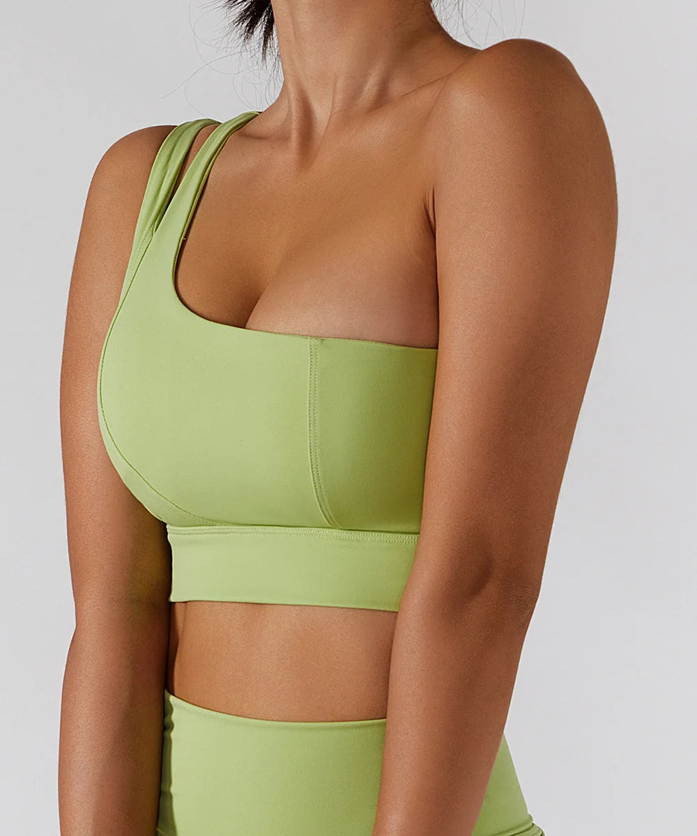 Sexy Women's Sports One Shoulder Bra Gym Push Up Workout Underwear High Strength Support Running Fitness Bra Vest