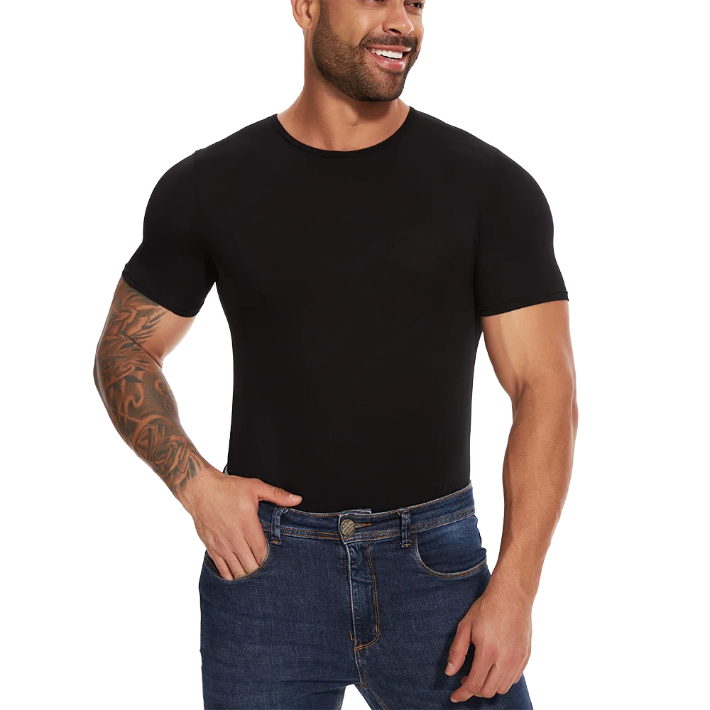 Mens Short Sleeve Full Body Shaper Bodysuit Tummy Control Romper Pajamas Waist Trainer Slimming Shapewear Underwear Undershirts