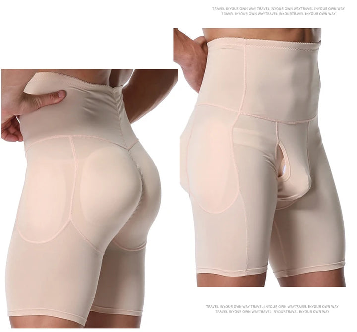 Men High Waisted Tummy Control Shorts Shapewear Slimming Training Body Shaper Girdle Compression Padded Underwear Boxer Briefs