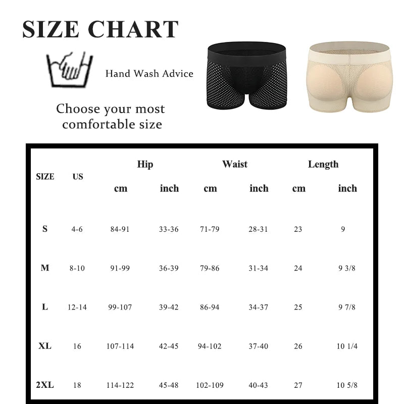 Men's Sexy Boxer Fake Butt Hip Lifter Enhancer Short Removable Padded Underwear Soft Shapewear High Stretch Underpant Mesh Brief