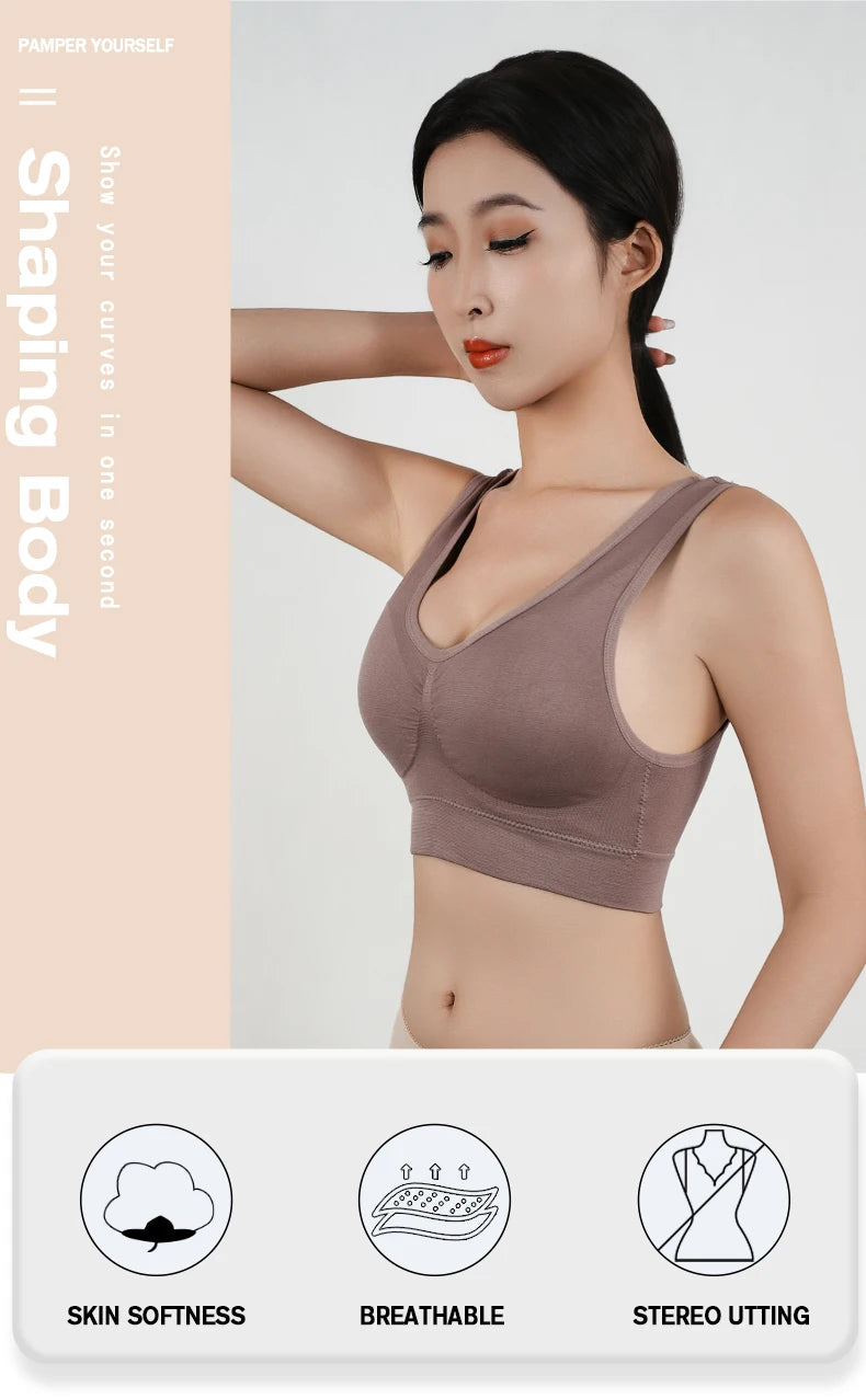 Women Breathable Sports Bra Absorb Sweat Shockproof Padded Gym Running Fitness Double Layer Seamless Yoga Sports Bras Underwear