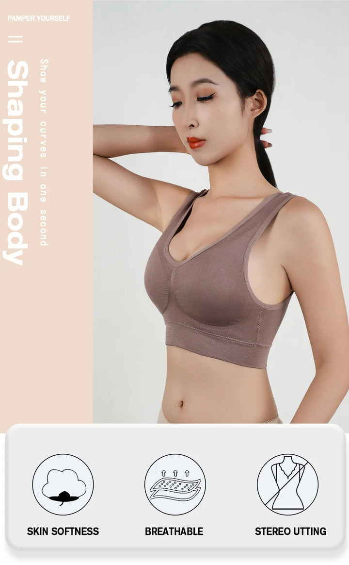 Women Breathable Sports Bra Absorb Sweat Shockproof Padded Gym Running Fitness Double Layer Seamless Yoga Sports Bras Underwear