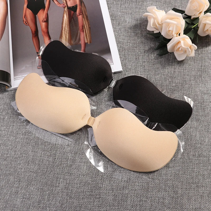 Sexy Sujetador Women's Bra Invisible Push Up Bra Self-Adhesive Silicone Seamless Front Closure Sticky Backless Strapless Bras