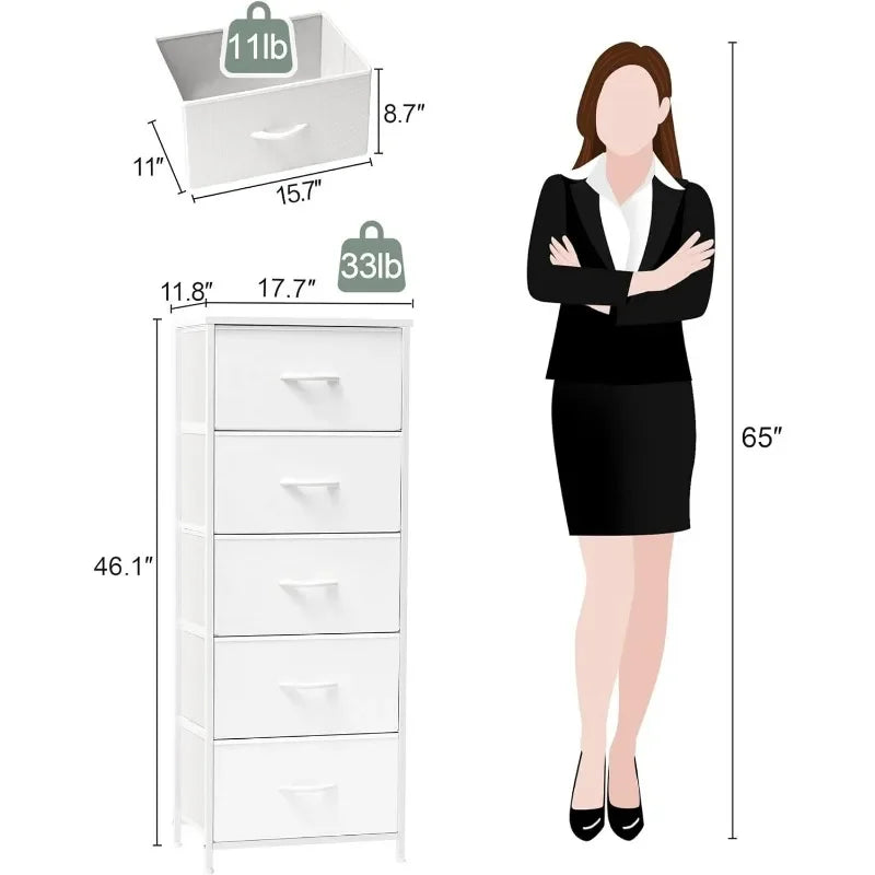 Tall Vertical Dresser with Fabric Bins