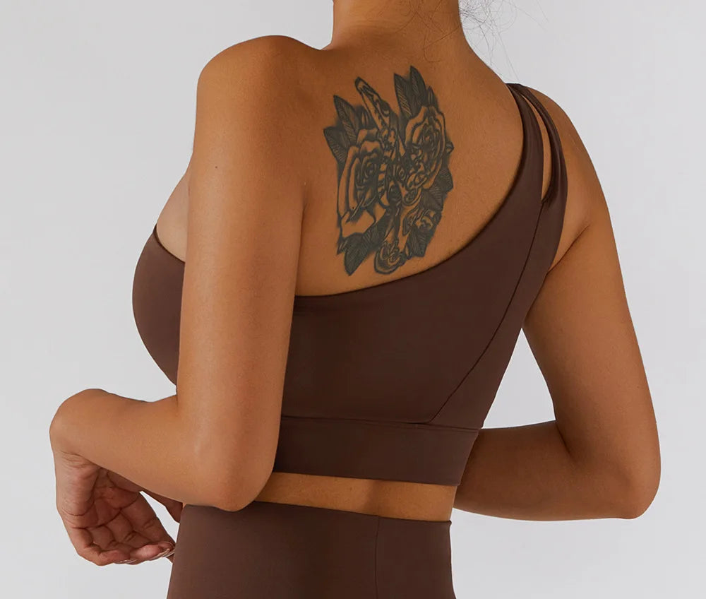Sexy Women's Sports One Shoulder Bra Gym Push Up Workout Underwear High Strength Support Running Fitness Bra Vest