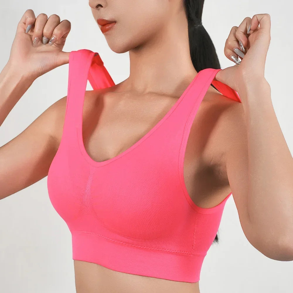 Women Breathable Sports Bra Absorb Sweat Shockproof Padded Gym Running Fitness Double Layer Seamless Yoga Sports Bras Underwear