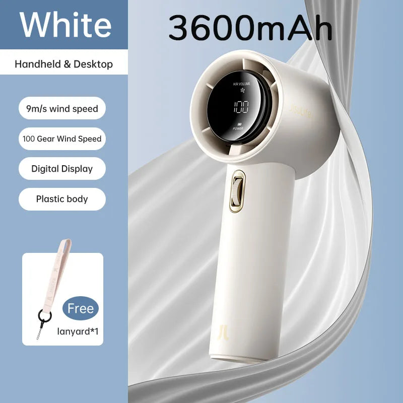 JISULIFE Mini Portable Hand Fan, 100 Wind Speeds, 5000mAh USB Battery Rechargeable, LED Digital Display, Travel,Camping,Outdoor