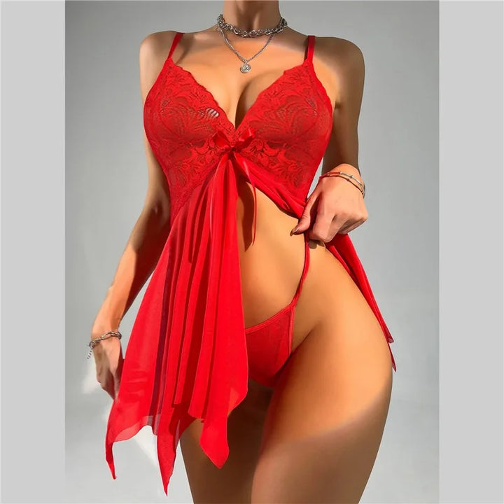 Summer Sling Women Pajamas Dress Temptation Sexy Lingerie Lace Tight Corset Babydolls Transparent Erotic Sleepwear Underwear Set