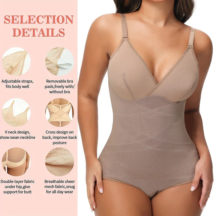 Cross Waist Bodysuit Sexy Women Briefs Shapewear with Film Coaster Mesh Breathable Suspender Top Tummy Control Ladies Underwear