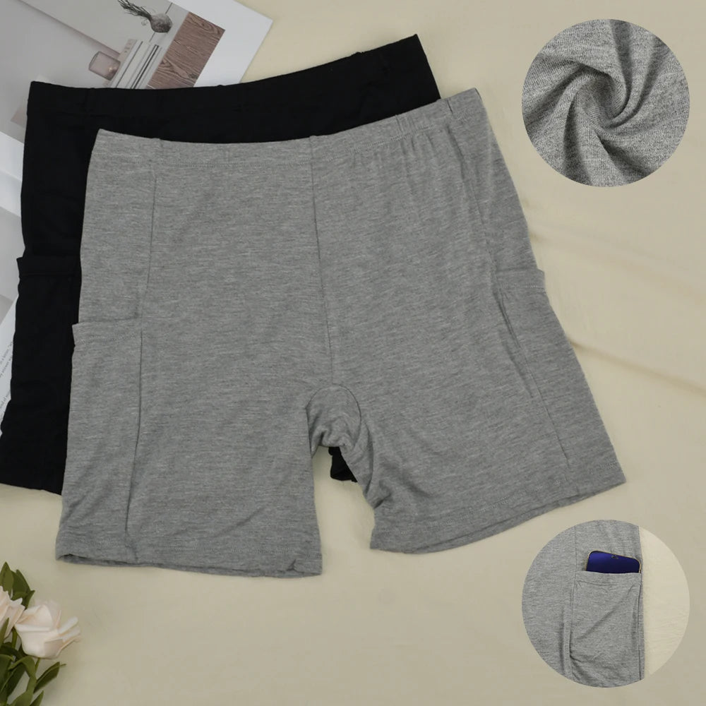 1pc Women's Plus Size Modal Safety Shorts Pants Tummy Control Anti-Slip No Trace Underwear with Pocket Stretchy Soft Leggings