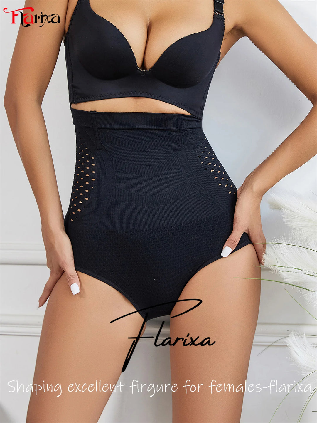 Flarixa Seamless High Wasit Flat Belly Panties Hallow Out Shaping Briefs Tummy Control Slimming Underwear Breathable Body Shaper