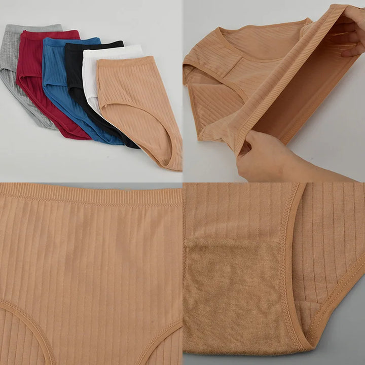 Women's High Waist Cotton Underwear Panties Striped Knitted Soft Breathable Underpants Intimate Lingerie Female Briefs Woman