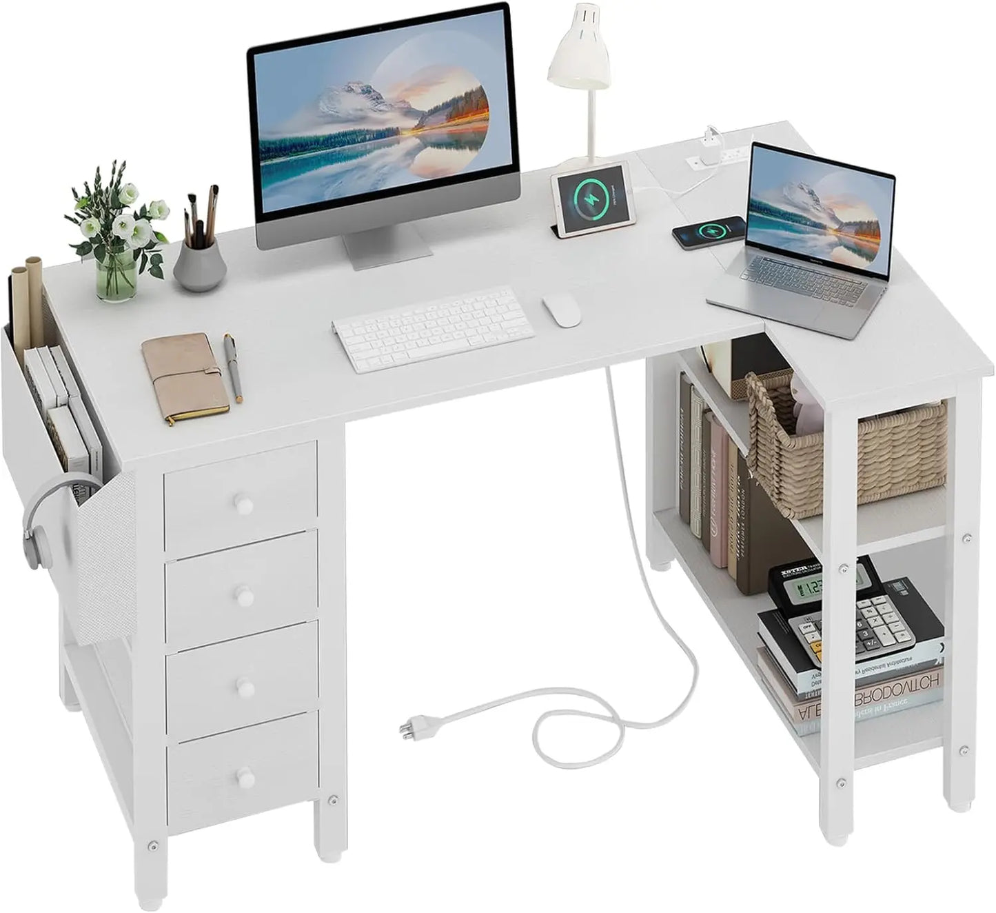 White L Shaped Office Desk