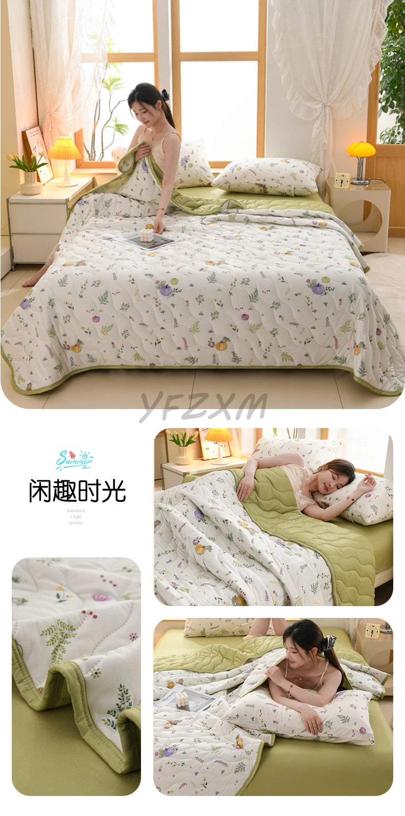 New Florals Spring Summer Blanket for Single Double Soft Skin-friendly Quilt Breathable Comfortable Air Conditioning Comforter