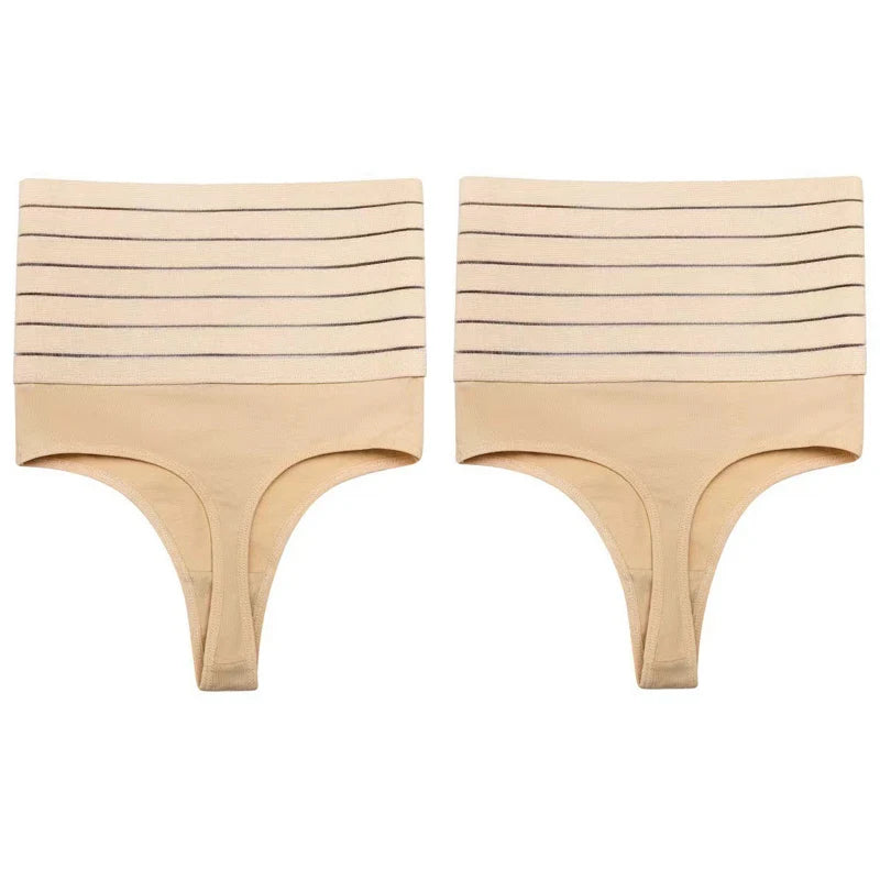 2pcs Women High Waist Shaping Brief Lady Thong Body Shaper Slimming Underwear Butt Lifter Control Pantie Sexy Shapewear Panty