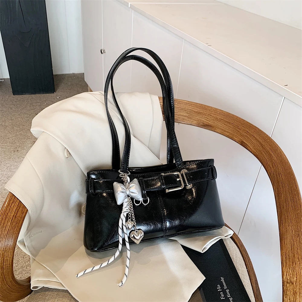 MOODS Belt Buckle Design Shoulder Satchels Bag For Women 2025 New In Luxury Designer Handbags Branded Fashion Totes With Pendant