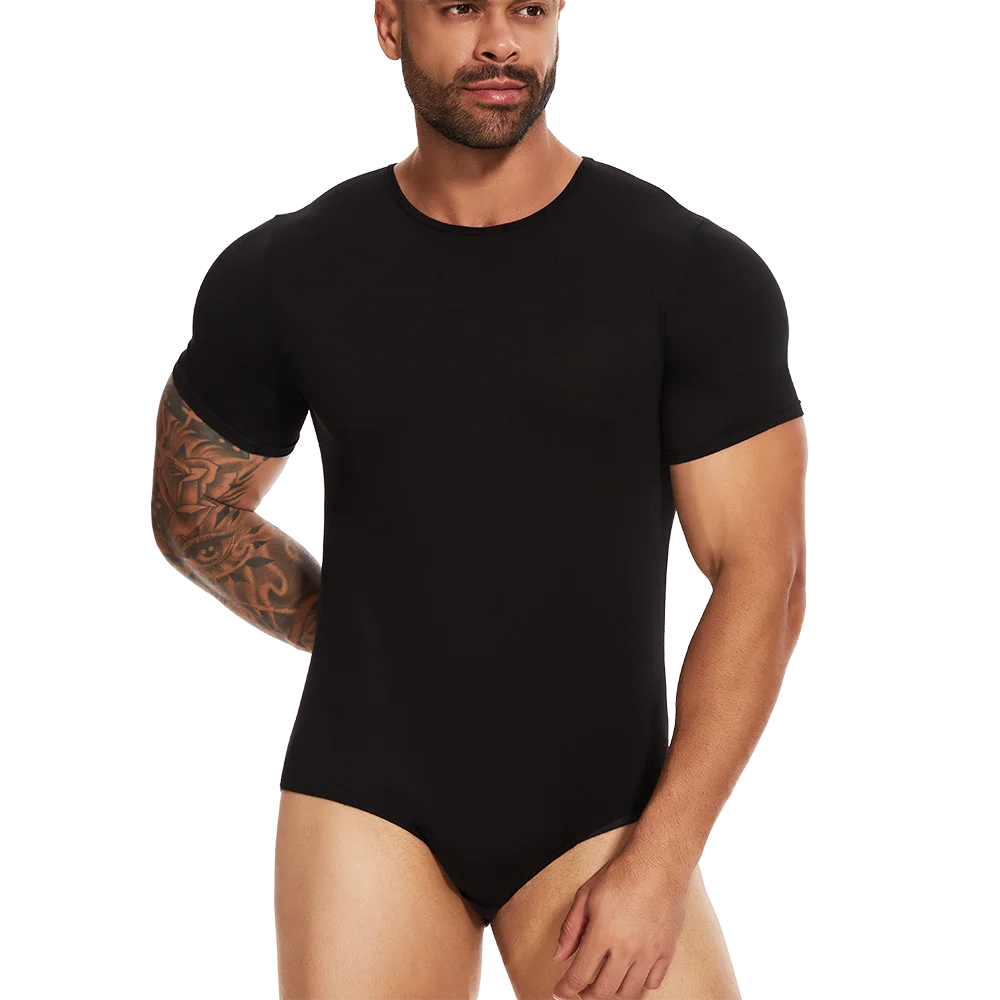 Mens Short Sleeve Full Body Shaper Bodysuit Tummy Control Romper Pajamas Waist Trainer Slimming Shapewear Underwear Undershirts