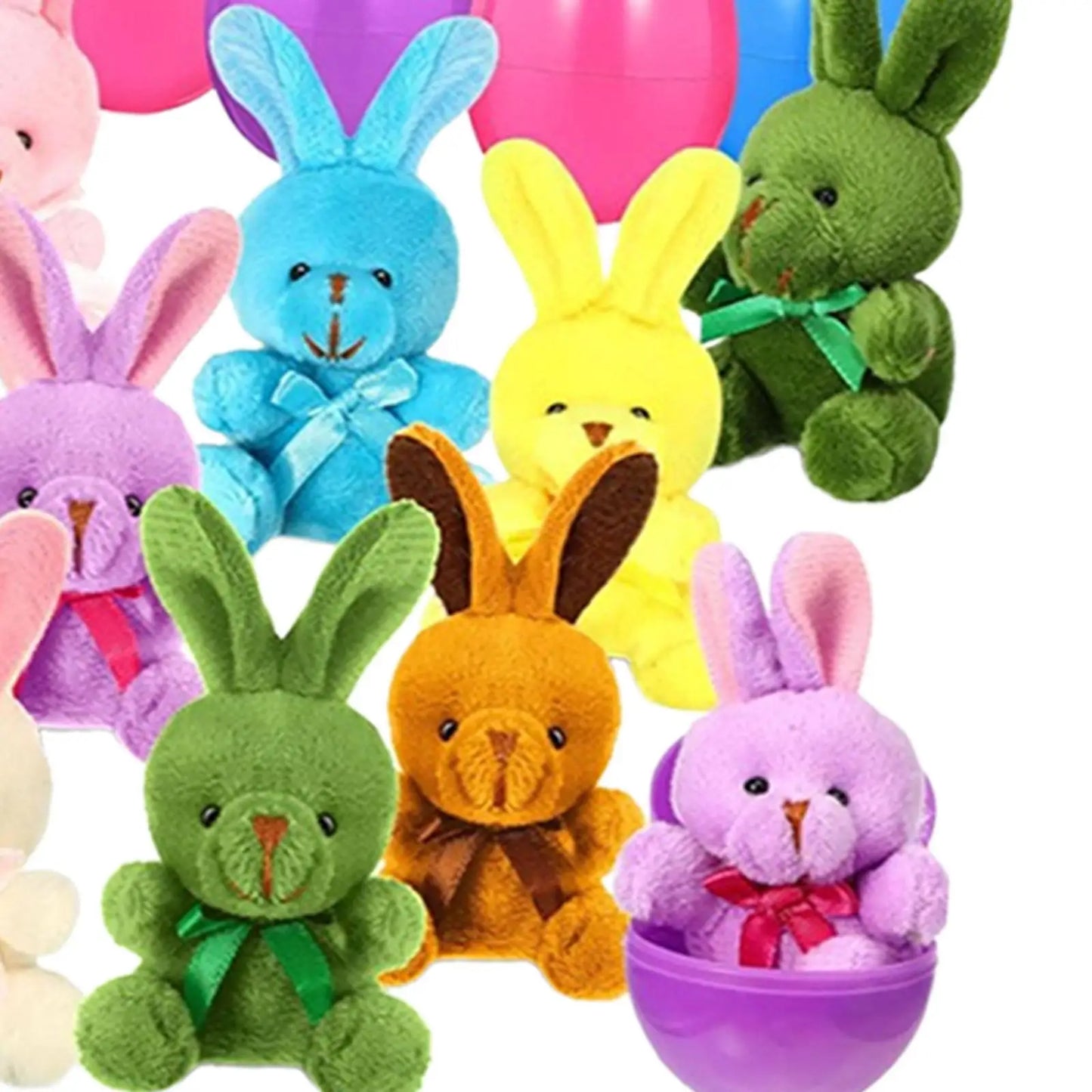 12Pcs Prefilled Easter Eggs with Plush Bunny Toys Gift Stuffed Animals Rabbits for Carnival Prizes Kids Classroom Rewards Adults