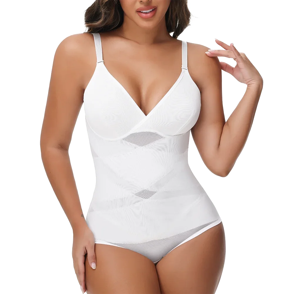 Cross Waist Bodysuit Sexy Women Briefs Shapewear with Film Coaster Mesh Breathable Suspender Top Tummy Control Ladies Underwear