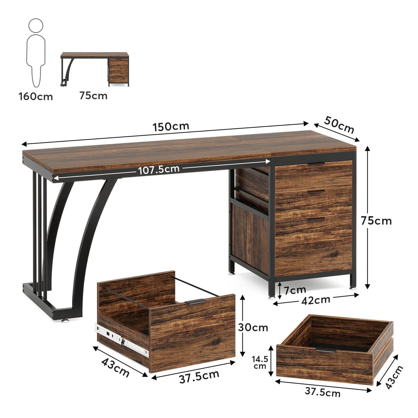 59 Inch Office Desk with Drawers